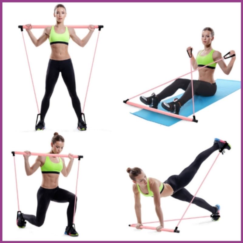 VENUSFIT Kit de barre de pilates 6 bâtons pour modeler le corps avec bande  élastique réglable de résistance pour le yoga, l'étirement, la sculpture